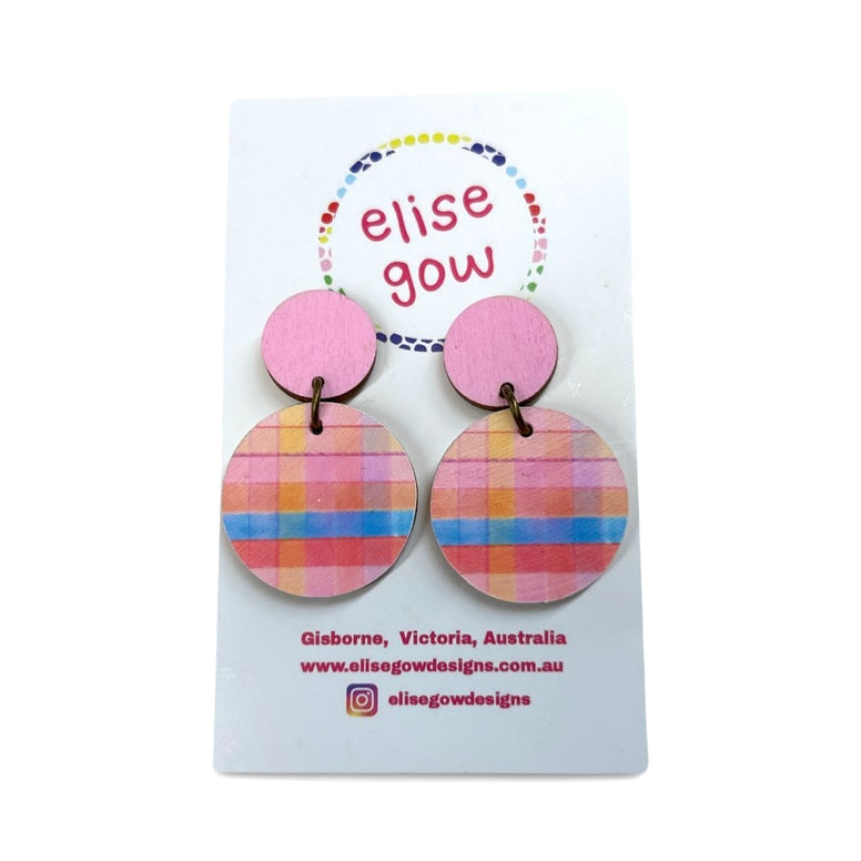 Go Gaga for Gingham Earrings - Multi Pink with Blue
