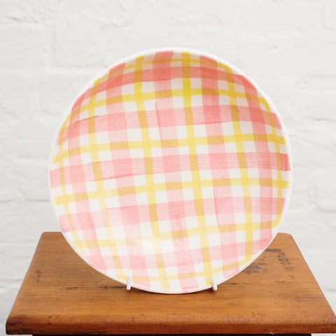 PINK AND YELLOW GINGHAM SALAD BOWL