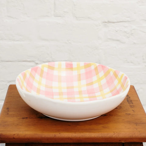 PINK AND YELLOW GINGHAM SALAD BOWL