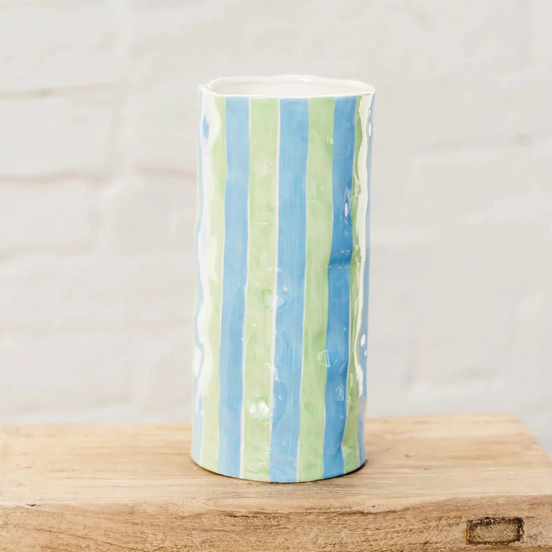 Large Vase - Cornflower Blue & Green Stripe