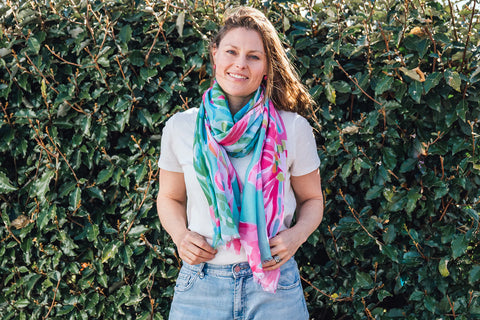 Molly Abstract Aqua Lightweight Scarf