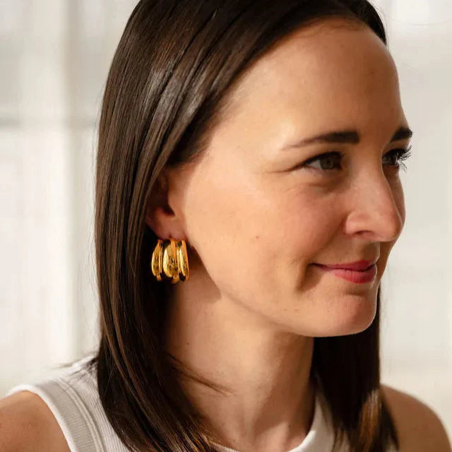 Thea Gold Ribbed Hoop Earrings