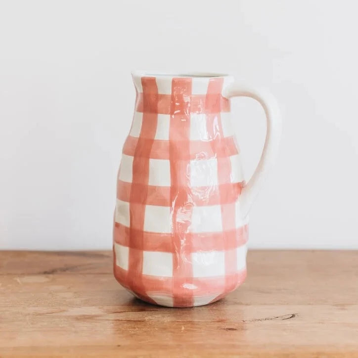 LARGE PINK GINGHAM JUG