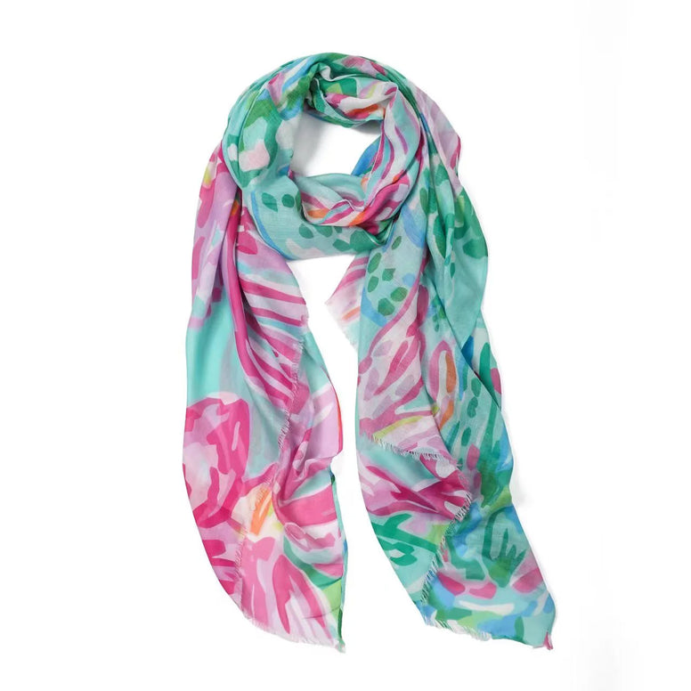 Molly Abstract Aqua Lightweight Scarf