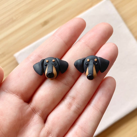 Dachshund Earrings (Black and Tan)