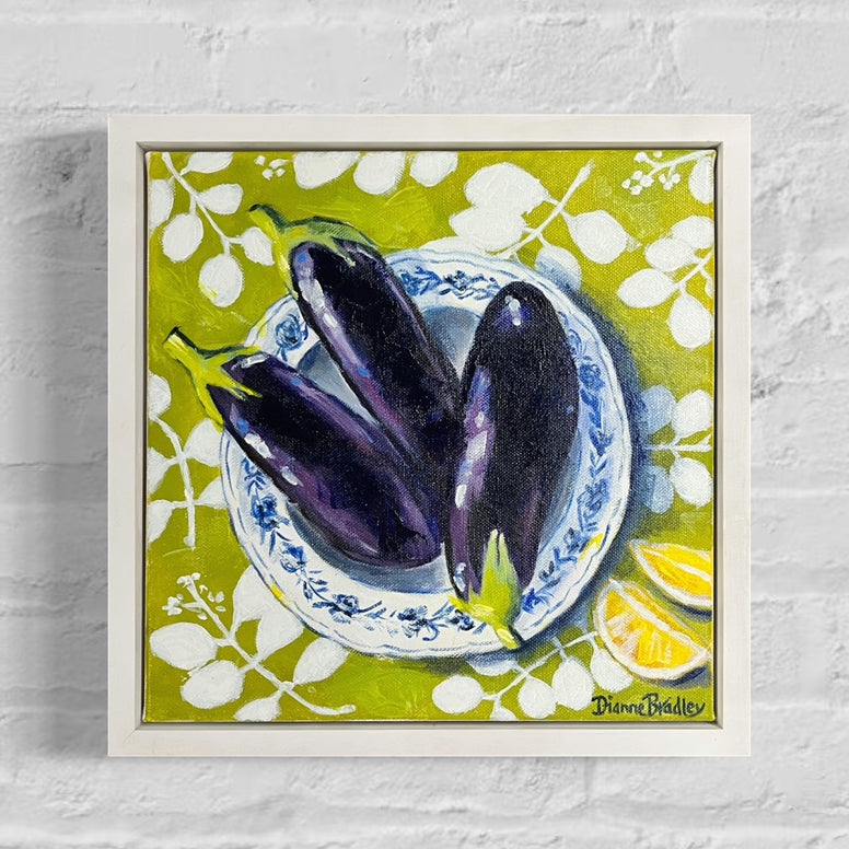Eggplants on Vintage Plate (34 x 34cm) Dianne Bradley