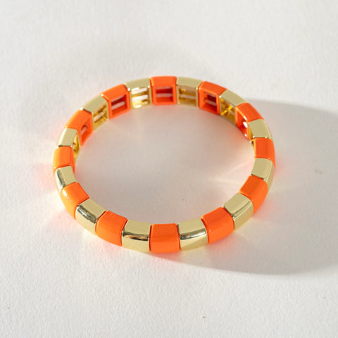 Gold Enamel Stacking Bracelet - Stripe Rounded Orange / Gold