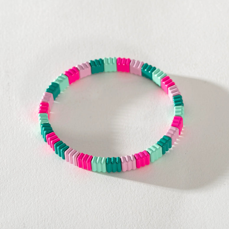 Colourful Enamel Stacking Bracelet - Rainbow Stripe Pink Green