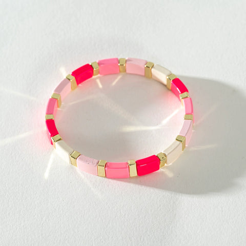 Gold Enamel Stacking Bracelet - Stripe Pink / Gold