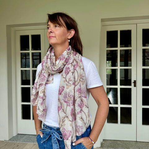 Emma in Cream Floral Lightweight Scarf