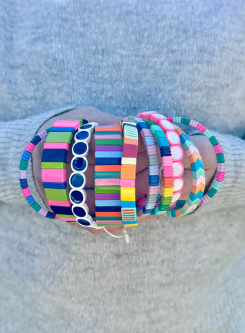 Colourful Enamel Stacking Bracelet - Rainbow Stripe Pink Green