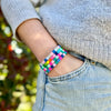 Colourful Enamel Stacking Bracelet - Rainbow Stripe Pink Green