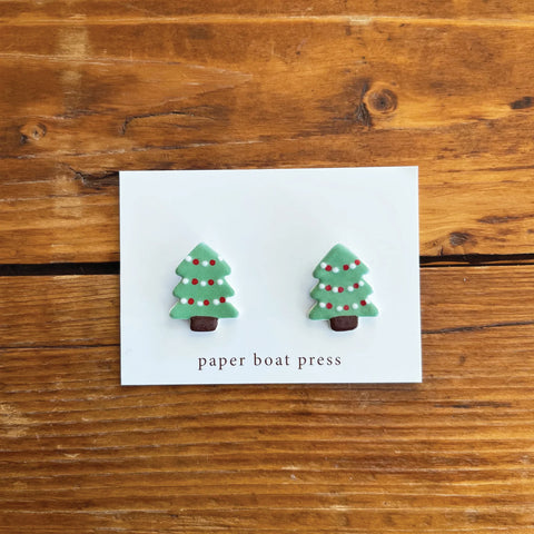 Green Christmas Tree Stud Earrings