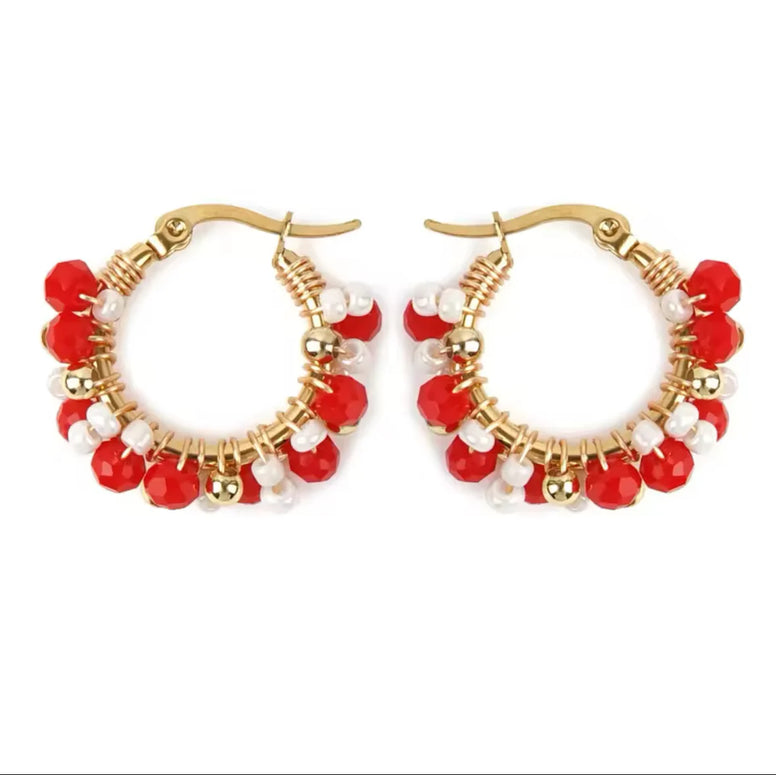 Small Bling Hoops - Red