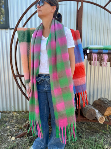 Charlie Checker Winter Scarf - Pink And Green