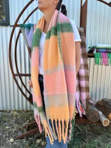 Charlie Checker Winter Scarf - Pink, Coral/Green