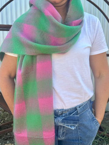 Charlie Checker Winter Scarf - Pink And Green