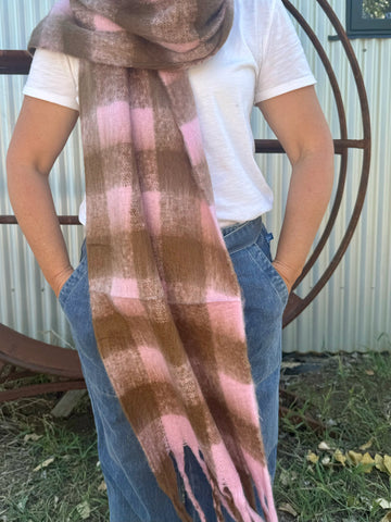 Charlie Checker Winter Scarf - Pink And Brown