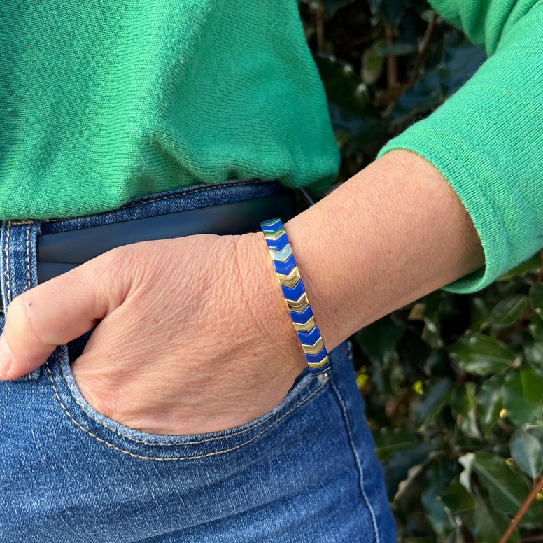 Enamel Bracelet - Navy & Gold Chevron