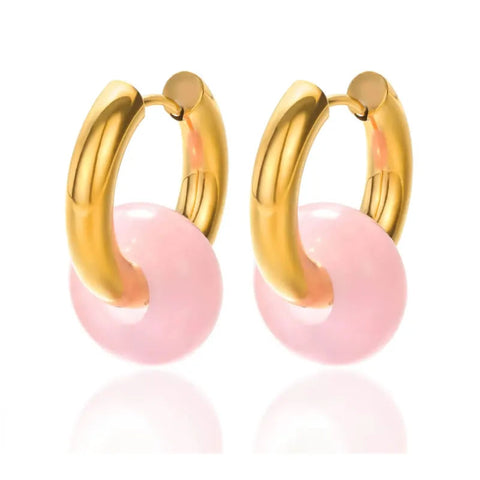 Astrid Hoop Earrings with Soft Pink Stone Bead