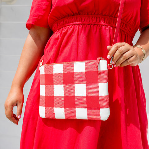 Capri - Red & White Gingham Large Crossbody Bag