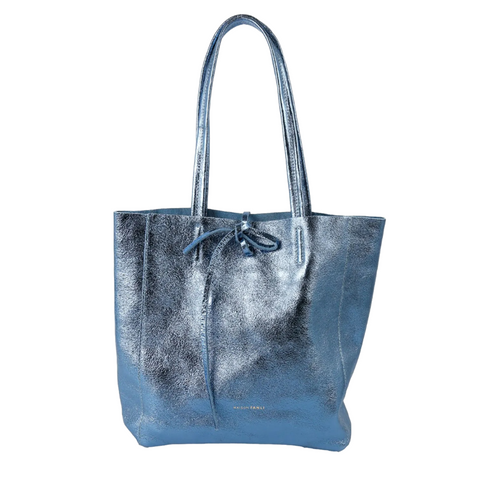 Maison Fanli Medium Tote - Metallic Blue Jeans