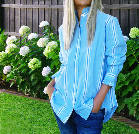 Maple - Cotton Stripe Shirt in Chambray Blue