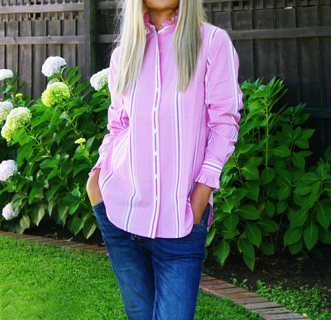 Maple - Cotton Stripe Shirt in Sherbet Pink