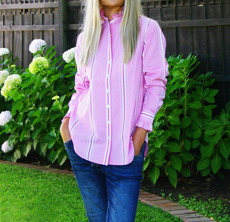 Maple - Cotton Stripe Shirt in Sherbet Pink