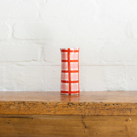 SMALL PINK AND RED GINGHAM VASE