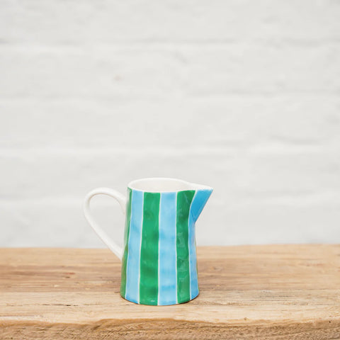 Milk Jug - Green & Cornflower Stripe