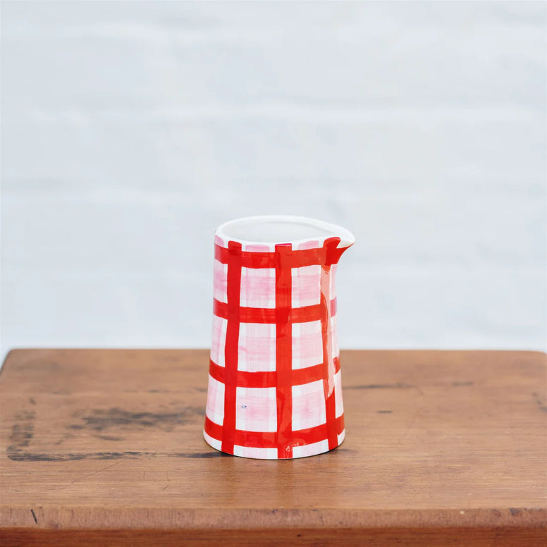 Milk Jug - Pink & Red Gingham