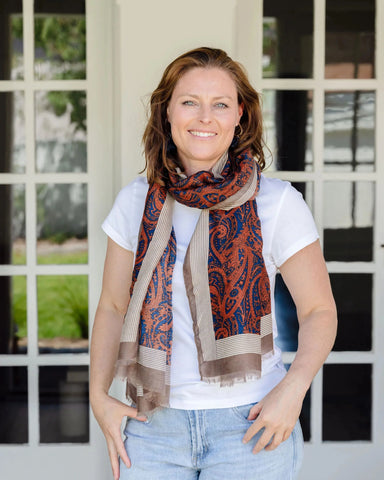 Debbie Paisley in Rust Autumn/Winter Scarf