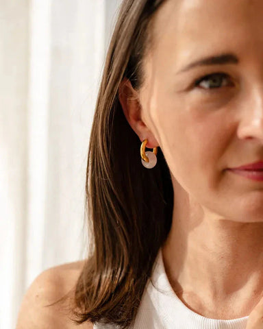 Astrid Hoop Earrings with Soft Pink Stone Bead