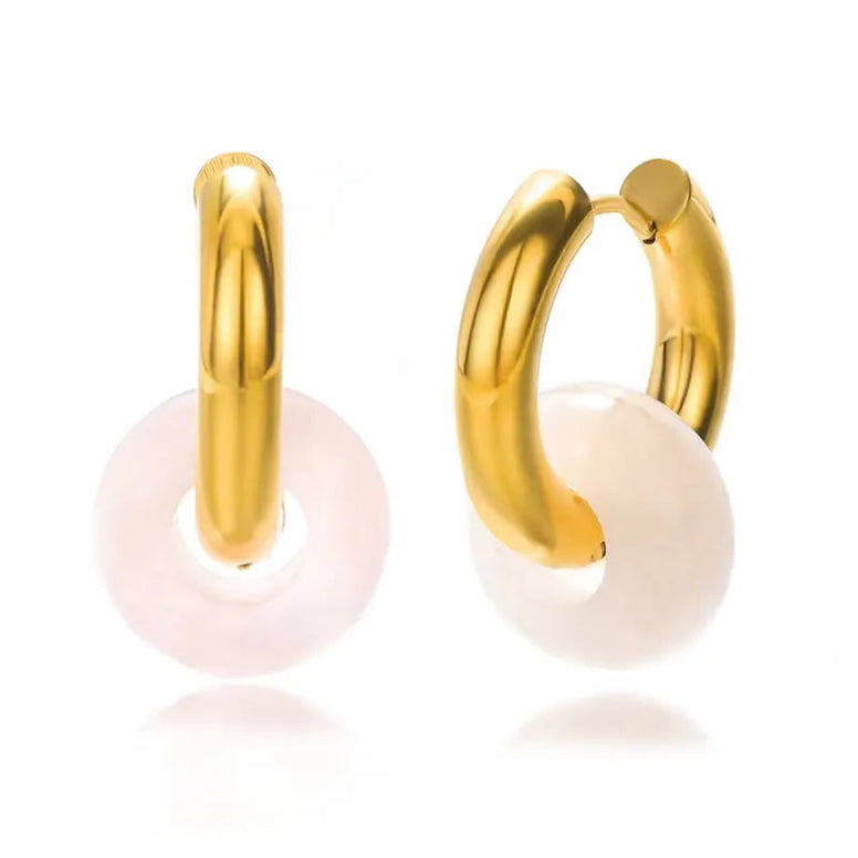 Astrid Hoop Earrings with Rose Quartz Stone Bead