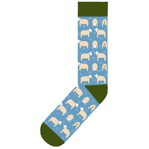 Sheep On Blue Cotton Socks