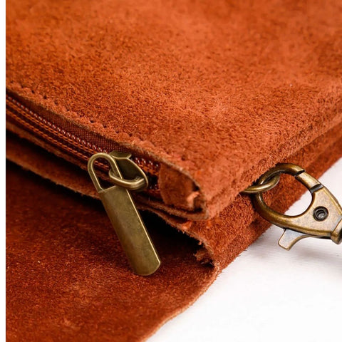 Maison Fanli - Line Suede Clutch Cross Body Bag - Dark Camel