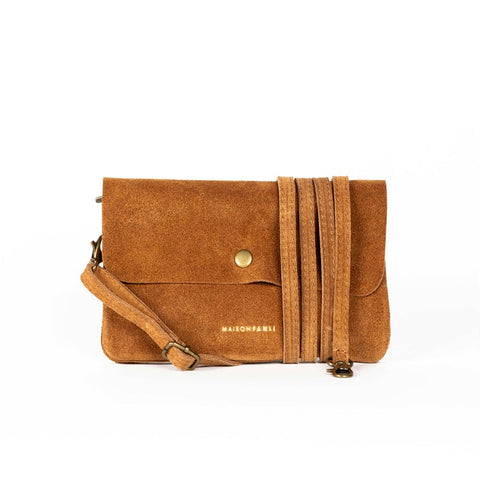Maison Fanli - Line Suede Clutch Cross Body Bag - Dark Camel