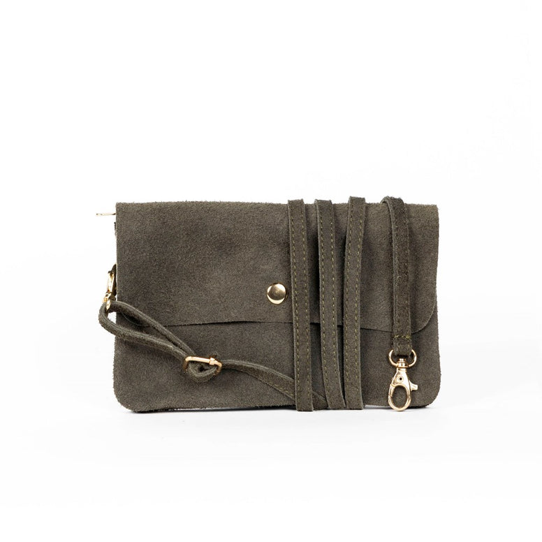 Maison Fanli - Line Suede Clutch Cross Body Bag - Khaki