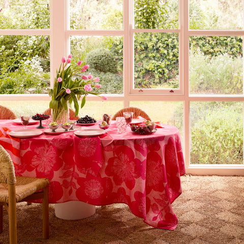 Jardin Pink Linen Tablecloth Round