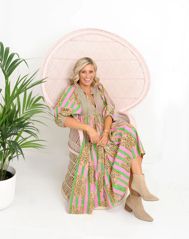 Tiger Dress in Pink / Green