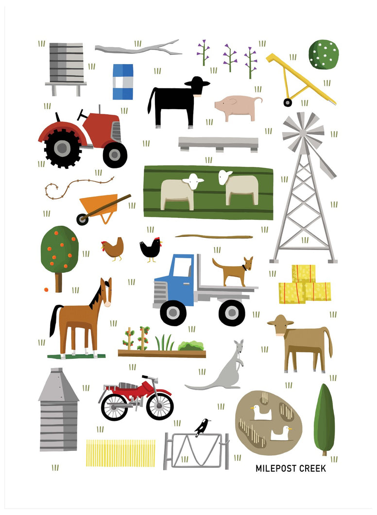 On The Farm 100% Linen Tea Towel