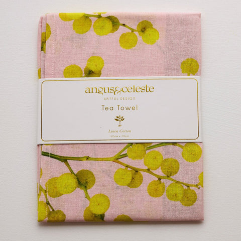 Angus & Celeste - Tea Towel - Pink Wattle