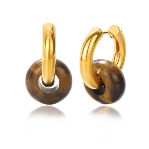 Astrid Hoop Earrings with Tiger Eye Stone Bead