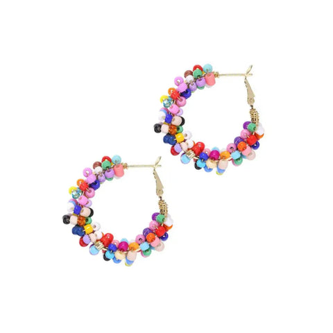 Letitia Bright Multi Coloured Beaded Gold Hoops