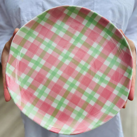 Pink and Green Gingham Dinner Plates - Pack of 4