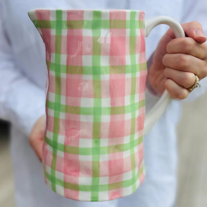 MEDIUM PINK AND GREEN GINGHAM JUG