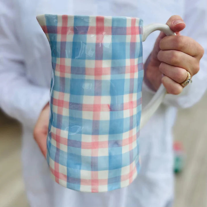 MEDIUM BLUE AND PINK GINGHAM JUG