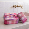 Large Pink Check Toiletry Bag