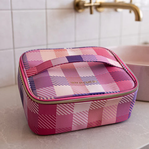 Large Pink Check Toiletry Bag